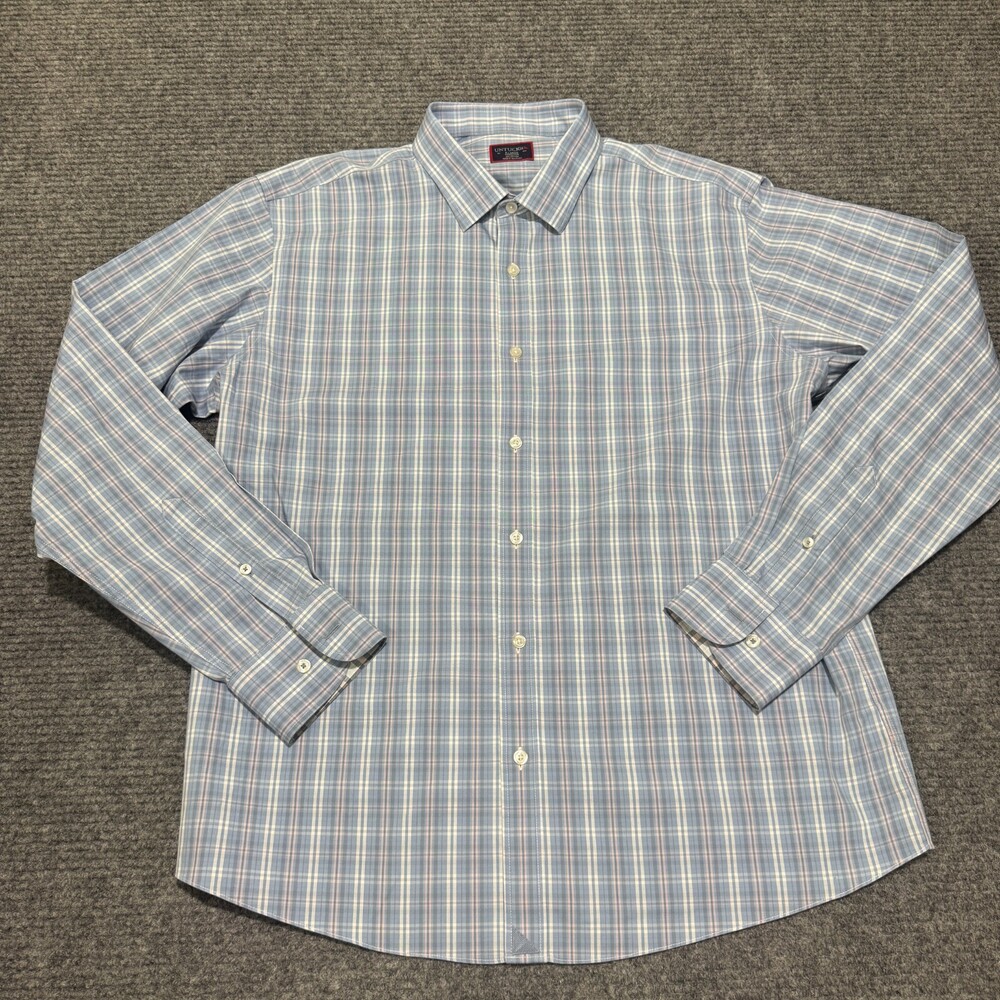 UNTUCKit Shirt Mens XL Blue Pink Plaid Button Up Long Sleeve Cotton Casual